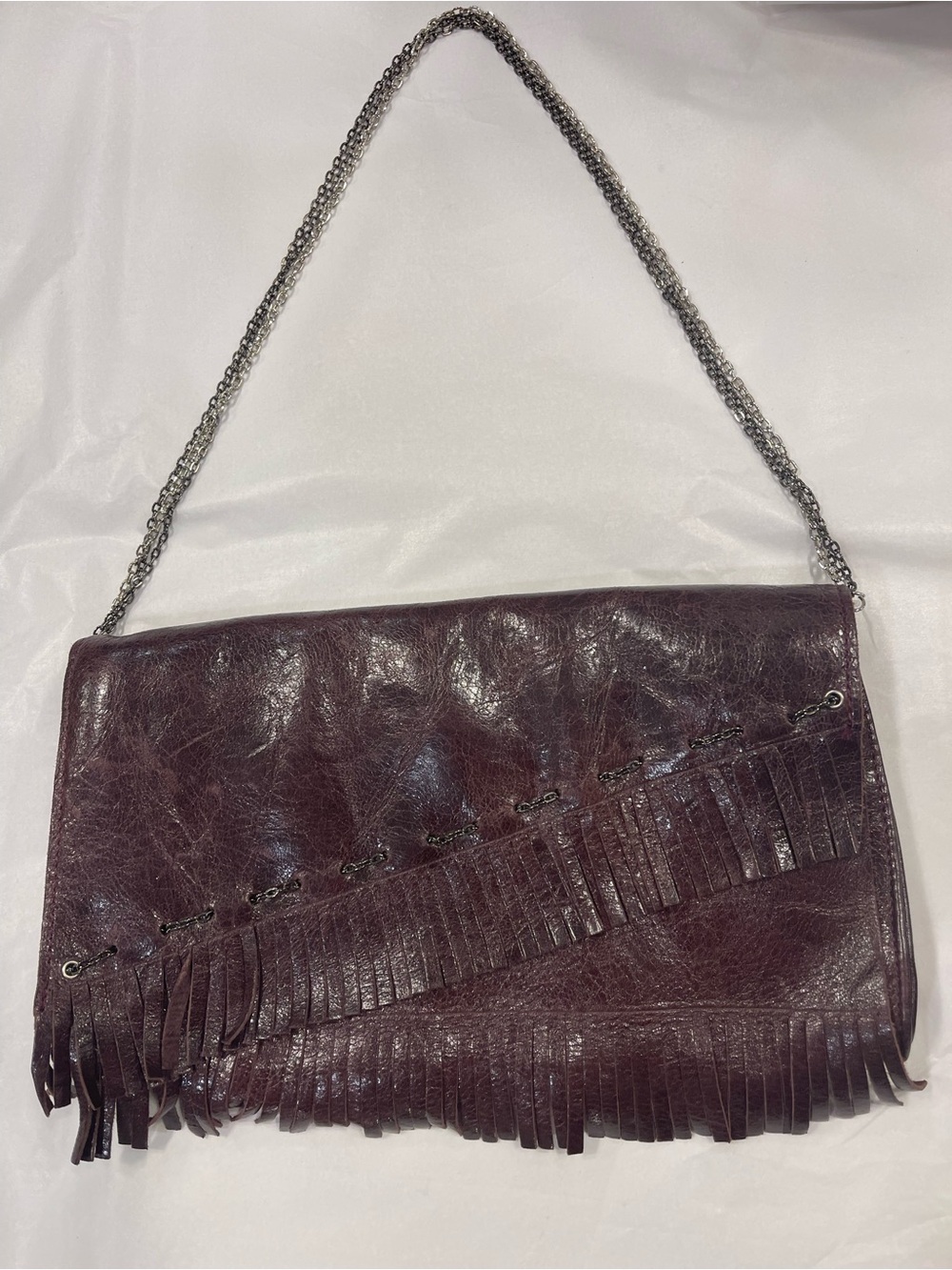 Susan Farber Women’s Fringe Chain Shoulder Bag - Deep Burgundy
